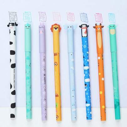 Gel Erasable Pens, Various Cartoon Animal Color Pens, Erasable Gel Pens,0.5mm Tip,Eight Color Refills,Office Writing Tools, Holiday And Birthday Gifts