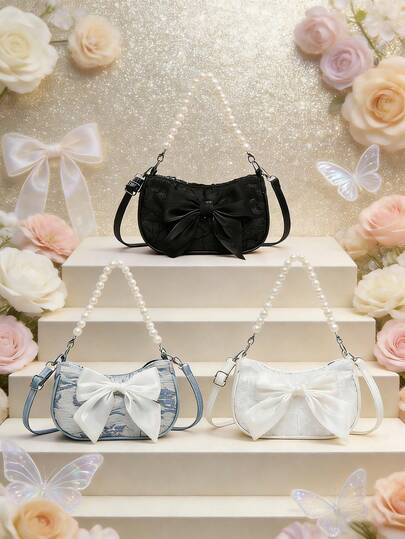 Chiếc túi đeo chéo dễ thương và đa năng này có điểm nhấn là chiếc nơ, khóa kéo nylon đính ngọc trai, rất phù hợp để sử dụng hàng ngày. Thiết kế khóa kéo và dây đeo vai có thể điều chỉnh giúp túi phù hợp cho cả đi học và du lịch, dễ dàng đựng được những vật dụng cần thiết hàng ngày. Chiếc túi đa chức năng này vừa thời trang vừa đa năng, phù hợp với nhiều phong cách và dịp khác nhau, dễ dàng phối hợp với nhiều kiểu trang phục.