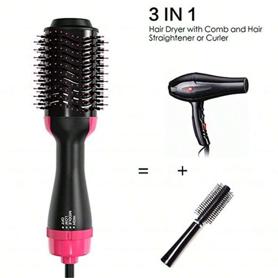 Hair Dryer Hot Air Brush Styler And Volumizer Electric Ion Blow Dryer For All Hair Types Straightener Curler Comb Roller One Step Operation Black With Red Compression Wave Curling Iron, Convenient & Comfortable Styling, Negative Ion Hair Curler, Comfortable Grip Curling Iron - 查看 1