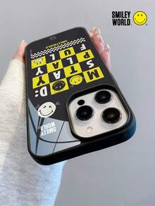 1pc Shock-Proof Full Coverage 2-In-1 Acrylic Phone Case, UV Printing Craft, Smileyworld Yellow Cartoon Letter Pattern, Compatible With IPhone 17, 16, 15, 14, 13, 12, 11 Pro Max And Series - Multicolor - View 5