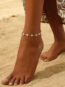 1 pieza Tobillera minimalista con flor de margarita, adecuada para el uso diario y las vacaciones en la playa de las mujeres - Dorado - Ver 5