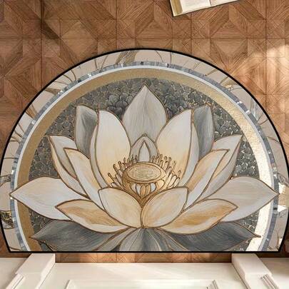 1pc Blooming Lotus Pattern Doormat, Polyester Rectangle Carpet, Suitable For Living Room, Bedroom, Kitchen, Office - Spring Summer Festival Home Decor, Easter And Labor Day Themed Doormat, Small Rug, Welcome Mat, Carpet, Floor Mat, Outdoor Doormat, Kitchen Rug, Home Decor, Front Door Mat, Area Small Rug, Outdoor Mat, Home Decor, Area Rug, Garden Carpet, Washable Carpet, Plush Carpet, Thick Carpet, Fluffy Carpet
