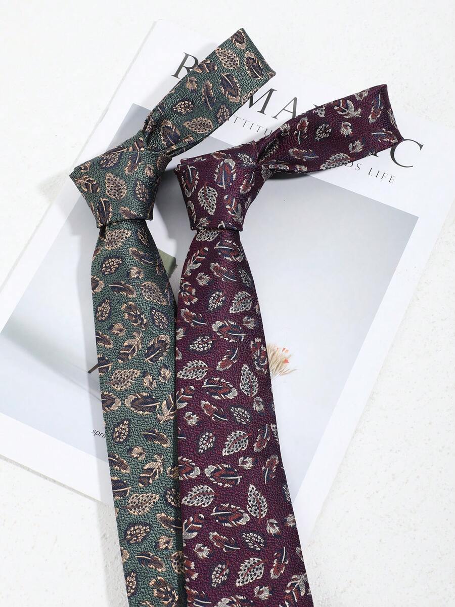 1pc Men's Fashion Casual Versatile Leaf Pattern Necktie, Suitable For Daily Wear, Party, And Banquet - Multicolor - View 1