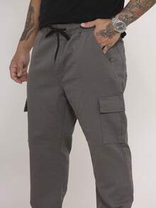 Men's Wide Leg Twill Cargo Pants With Side Pockets - Streetwear - Grey - View 5