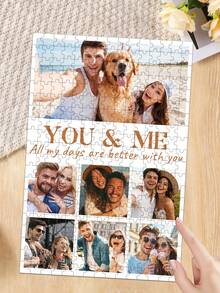 1pc Customized Puzzle, Personalized Valentine's Day Photo Puzzle, Photo Customized Puzzle, Complete The Puzzle With Your Favorite Photos, Valentine's Day Gift, Birthday Gift, Anniversary Gift, Couple Gift, Home Decor, Collectible, Reusable, Cute, High Quality, Birthday Gift, Wedding Anniversary, Graduation Memento, Mother's Day Father's Day Gift - Multicolor - View 4