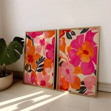 Wall Decoration, Retro Poster, Pink Orange Abstract Floral Artwork, Flower Market Print, Bohemian Floral Art Collection, Floral Dormitory Wall Decoration, Stylish Floral Print Wall Decor. Optional Frame - Multicolor - View 5