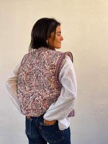 Áo khoác không tay dáng suông thanh lịch, in họa tiết jacquard, chất liệu cotton, dành cho nữ, màu hồng thu đông, thương hiệu GMFP Petite. - Hồng - Xem 3