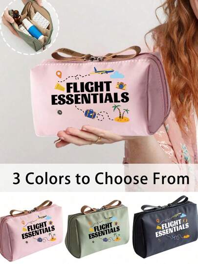 机场主题旅行收纳包，多功能化妆包，收纳包，拉链洗漱化妆护照套装 - 男女通用便携折叠旅行整理包，可机洗，飞行必备，适合空乘人员、学生、商务旅行和度假，旅行必备 - 趣味印花设计，拉链封口，生日礼物（适合送给家人和朋友）、情人节礼物、婚礼季礼物、纪念品、伴娘礼物、节日礼物（3种颜色可选）