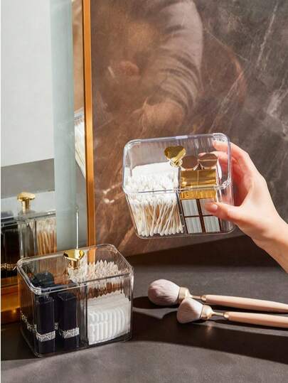Hộp đựng cọ trang điểm bằng acrylic trong suốt, hộp đựng tăm bông 3 ngăn có nắp đậy - Hộp đựng mỹ phẩm và miếng lót, thích hợp cho phòng tắm, món quà tuyệt vời nhất dành cho phụ nữ, ngày Valentine, Giáng sinh.
