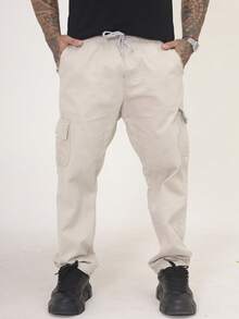 Men's Cargo Pants In Twill Fabric, Comfortable Oversized Casual Fit With 6 Pockets, Skate Style - 米色 - 查看 1