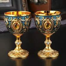 2pcs Vintage Medieval Style Renaissance Chalice Goblets, Luxury Gold-Plated With Exquisite Floral Pattern, Handcrafted Metal Cups, Suitable For Housewarming Gifts, Special Occasions And Decoration - Multicolor - View 7