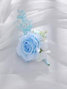1件/2件/6件裝 藍色 Airen 玫瑰花配小茶苞，浪漫花卉胸針與手腕花飾，適合新娘、伴娘、新娘母親、母親 - 淺藍色 - 查看 6