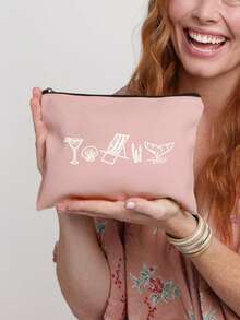 Custom Coastal Makeup Bag- Personalized With The Name "Last Toast Of The Coast" Design, Reusable Cosmetic Pouch With Design,Featuring Glasses And Seashells, Made Of Lightweight, Hand-Painted Style, Lightweight, Cosmetic & Toiletry Organizer Bag - Multicolor - View 15