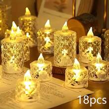 6入組鑽石紋路透明模擬水晶蠟燭燈，LED電子無火點燭，適用於酒店餐桌裝飾、婚禮氛圍燭台、節日派對場景佈置道具、戶外露營氛圍燈 - 暖光 - 查看 14