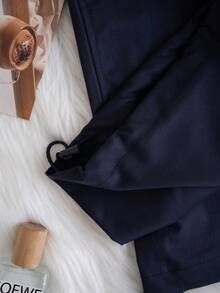 Spring/Summer Navy Blue Loose Straight Leg Casual Pants, Drawstring Waist, Wide Leg, Slimming Pockets, Sports Utility Trousers Winter - Navy Blue - View 11