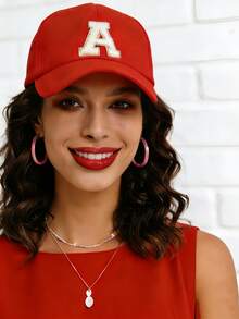 1pc Women's 26 Letter Embroidered Baseball Cap, Adjustable Outdoor Sun Protection Casual Hat Suitable For Spring/Autumn Travel, Beach, Street, Unisex Sports Sun Hat - Red - View 3