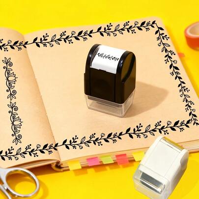 1 pieza Sello rodante con borde floral vintage, sello decorativo con patrón de flores y enredaderas, diseño botánico de índigo, decoración del hogar elegante, motivo de loto, práctico y refinado, significado auspicioso, mejora el diario y el scrapbooking, 2 estilos disponibles: decoración de diario infantil, uso en informes manuscritos