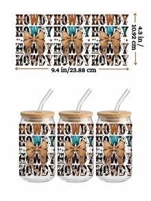 4件套西部牛仔女郎与牛仔竞技UV DTF转印贴纸，适用于16盎司Libbey玻璃杯（9.4x4.3英寸），Howdy Boots骷髅粉色蝴蝶结绿松石防水贴纸，狂野西部美学贴花，无需加热 - Western Cowgirl 03 - 查看 3