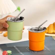 350毫升不锈钢杯 - 带盖和吸管，双层真空隔热咖啡杯，便携式防漏杯，触感不烫手 - 綠色 - 查看 7