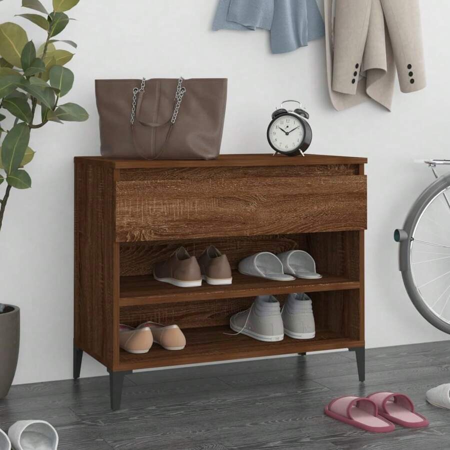 vidaXL Schuhregal Räuchereiche 70x36x60 cm Holzwerkstoff - Braun - Übersicht 1