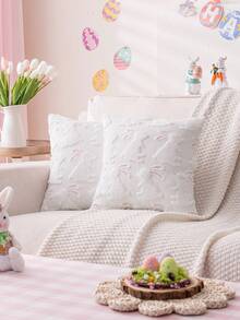 1pc White Easter Bunny Ear Decorative Pillow Case, Cute Plush Rabbit Embroidered Farmhouse Style Cushion Cover For Living Room, Dining Room, Sofa, Bed - White - View 15