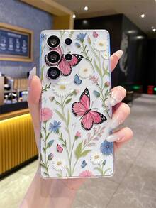 1个蝴蝶花朵图案安卓手机壳，摄像头开孔精准，兼容三星Galaxy S25 Ultra/Galaxy S24 Ultra/S24/S23 Ultra/A56 5G/A55 5G/A52s 5G/A26 5G，无品牌标识，Pixel保护壳 - 無色 - 查看 3