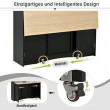 Îlot de cuisine sur roulettes, coin repas extensible avec chaises, buffet avec grand espace de rangement, idéal pour la cuisine et la salle à manger comme buffet (noir) - Noir - Voir 7
