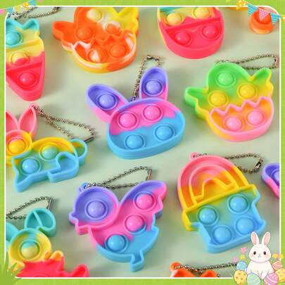6/12/24/36/48pcs Easter Mini Squeeze Toys, Easter Egg Rabbit Chick Pop-Up Keychain Toys, Stress Relief Squeeze Toys For Anxiety, Suitable For Boys Girls Kids Adults, Easter Basket Filler, Party Favors Craft Supplies, Gift Bag Filler, Random Colors And Styles