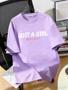 Kaos Bergambar Teh Susu Mutiara yang Lucu & Menggemaskan, Cocok untuk Musim Semi/Panas, Remaja Putri - Mauve Purple - View 2