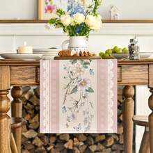 1pc Pink Floral Lace Floral Spring Table Runner, Suitable For Summer Kitchen Dining Table Decor, Home Party Decoration, Size 33x183cm - Pink - View 6