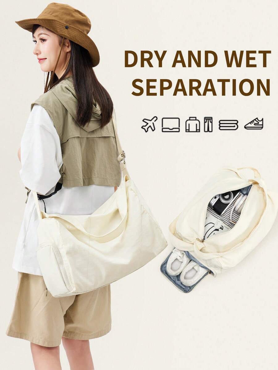 小巧可折叠防水健身包，可调节肩带，可爱舞蹈包，带鞋仓和防潮袋，适合健身房、旅行和周末使用，男女通用 - 彩色 - 查看 1