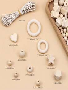 126件天然木珠、木环、DIY首饰制作配件，适用于项链制作，包括木珠、带孔木球和木环。 - 米色 - 查看 3