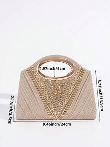 闪亮水钻装饰晚宴手拿包，手提亮片钱包，适合晚宴、派对、时尚等场合 - 金色 - 查看 10