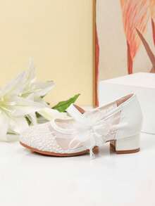 1 Pair Girls' Fashion Mesh High Heel Shoes, Suitable For Party, Wedding, Dance, Performance, Student Outdoor Wear, Autumn/Winter - White - View 4