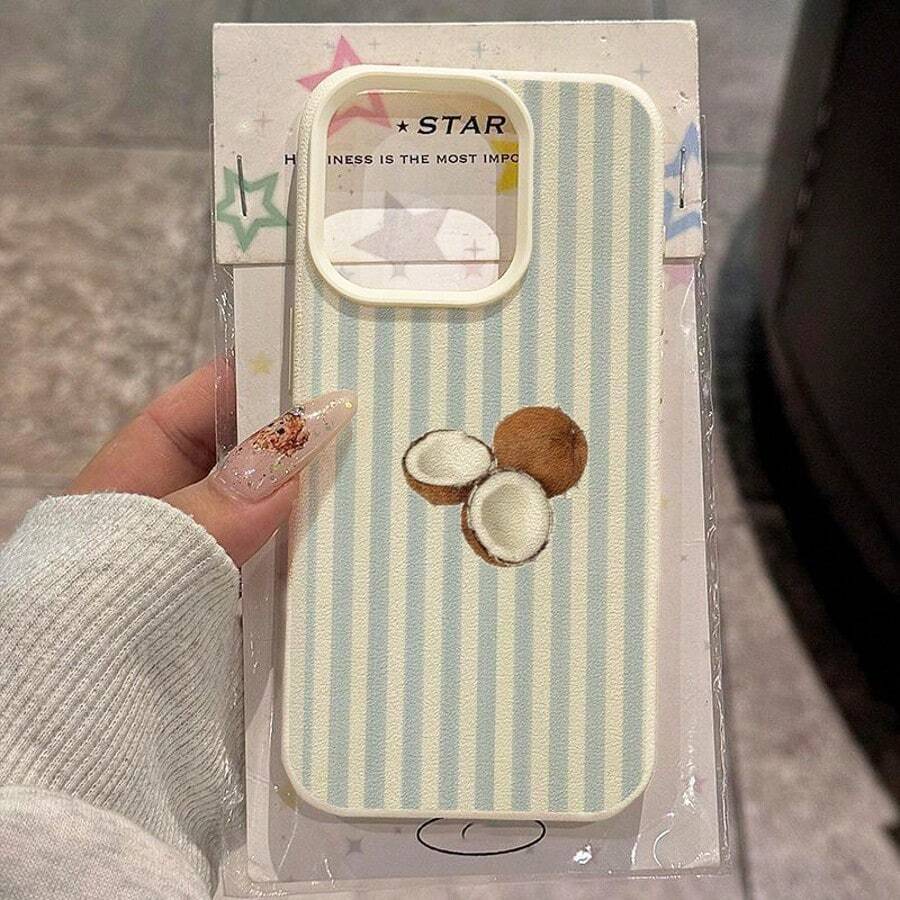 1 chiếc ốp lưng điện thoại bằng chất liệu TPU, họa tiết sọc xanh trắng tươi mát hình quả dừa, tương thích với Apple 17 Pro Max/17/16 Pro Max/15/13/12/11, S20 FE/A15/S24/A55, Note 11/Note 12/Note 13 Pro, bảo vệ điện thoại toàn diện, chống rơi vỡ, mềm mại. - trắng - Xem 1