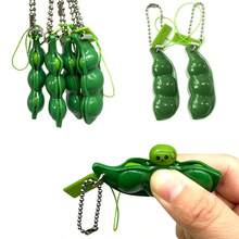 4pcs Cute Pea Pod Keychain & Bag Charm – Relieve Stress Anytime With Fun Fidget Design | Perfect Key Chain For Women, Men Gifts, Purse Charm, Phone Charm, Lanyard Accessory | Summer Essential Accessories For Mom, Girls, Teens & Office Workers | Unique Keychains For Woman, Bag Charms For Purse, Gifts For Men & Women - 綠色 - 查看 4