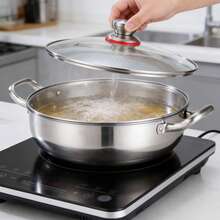 32厘米高品质大容量烹饪锅，加厚不锈钢材质，适用于电磁炉，带玻璃盖，可放入洗碗机清洗 - 銀色 - 查看 1