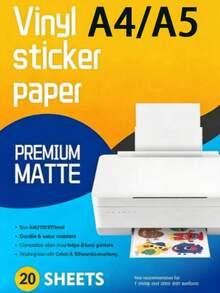 20/50 Sheets A4 White Printable Sticker Paper, Suitable For Inkjet And Laser Printers, Printable Labels, Self-Adhesive, A4 Printable Vinyl Sticker Paper, Matte White Waterproof PET Self-Adhesive Paper, Compatible With Inkjet Printers, Quick Drying, Strong Ink Adhesion - A4 White Self-adhesive Printing Paper - View 1