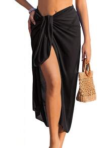 Women Sarong Chiffon Bathing Suit Cover Up Long Beach Bikini Wraps Sheer Swim Suit Coverup 2026 Pareo For Women - 黑色 - 查看 1
