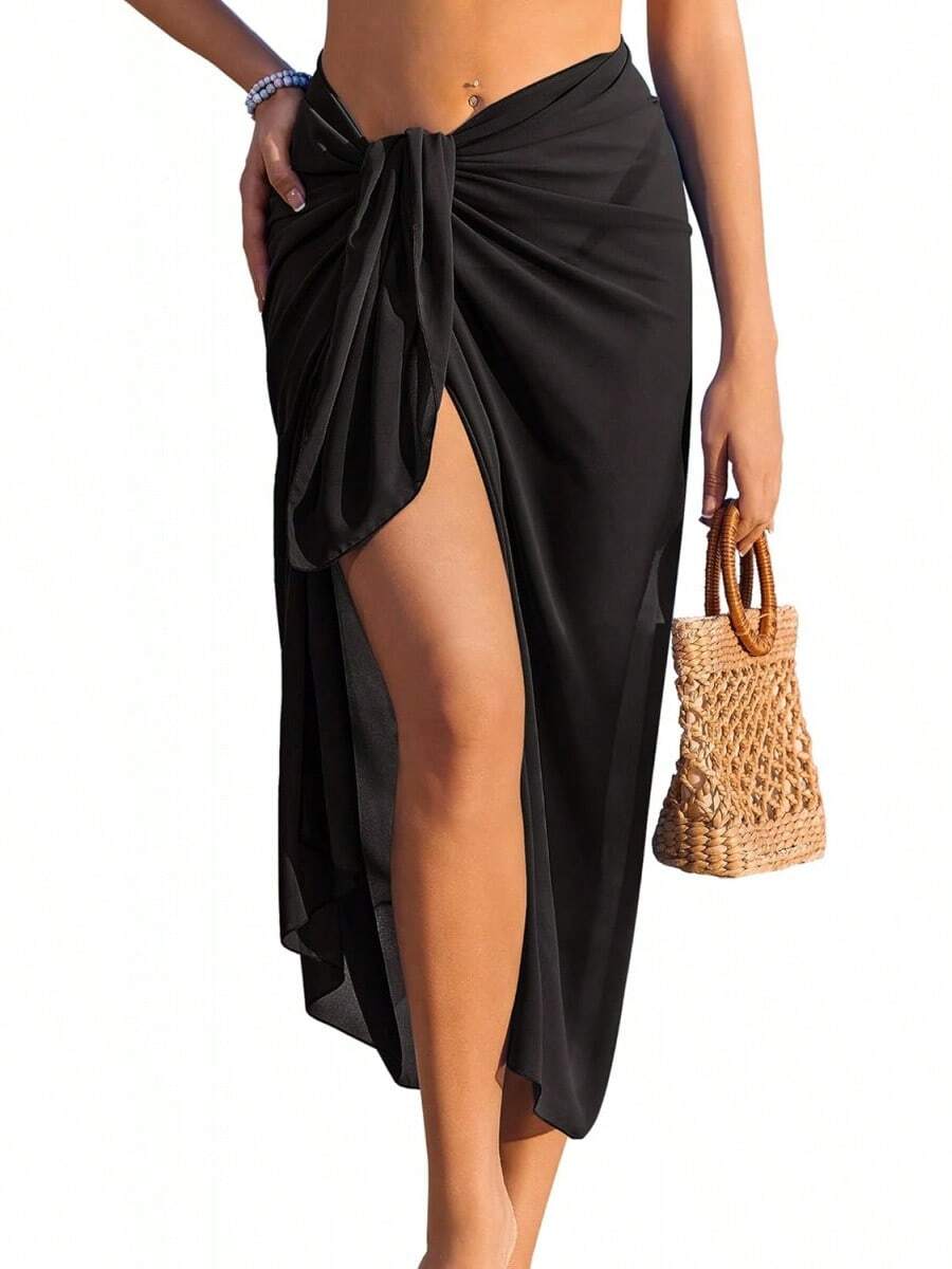 Women Sarong Chiffon Bathing Suit Cover Up Long Beach Bikini Wraps Sheer Swim Suit Coverup 2026 Pareo For Women - 黑色 - 查看 1