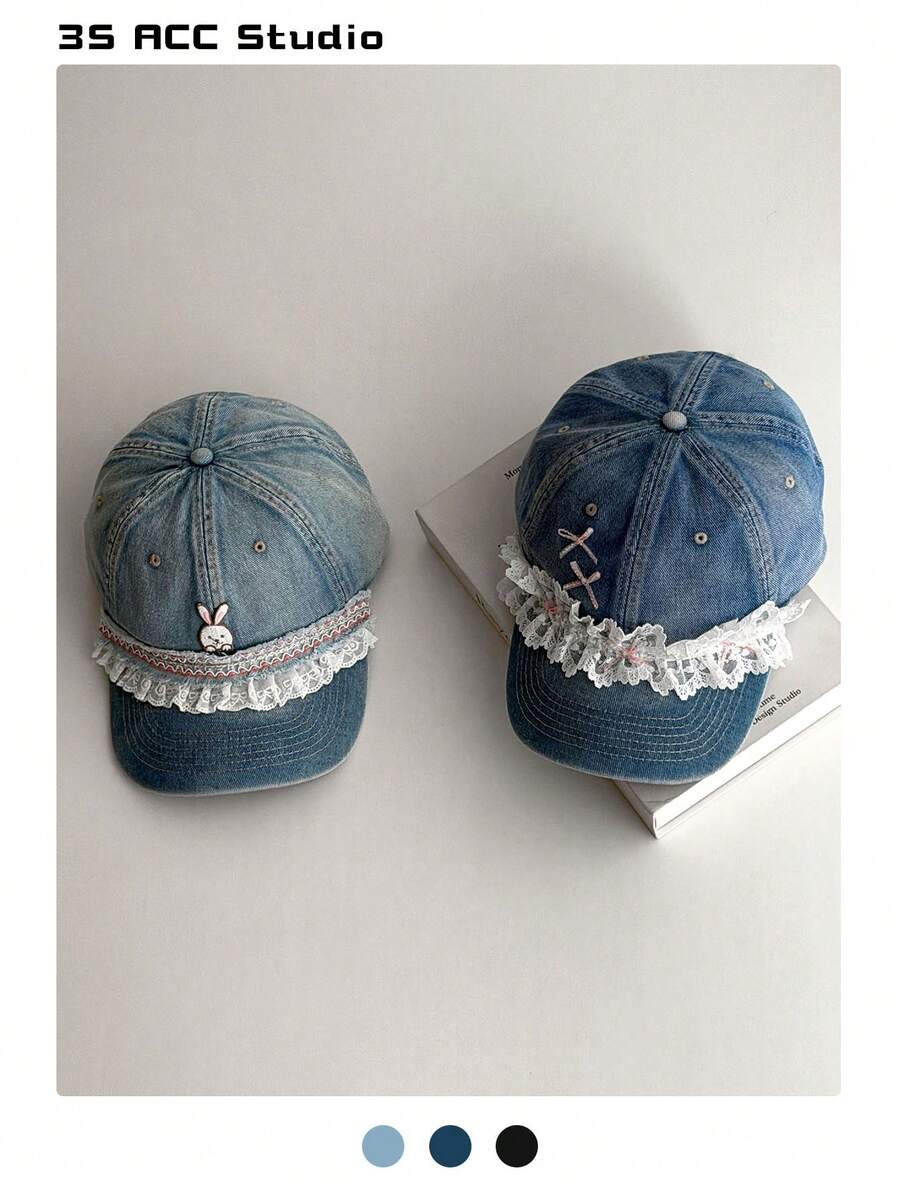 Mũ lưỡi trai mềm mại, vành cong, thêu nơ 3D, kiểu dáng bóng chày, họa tiết da báo và thỏ dễ thương, có khóa cài phía sau, dành cho nữ, chu vi vòng đầu lớn.