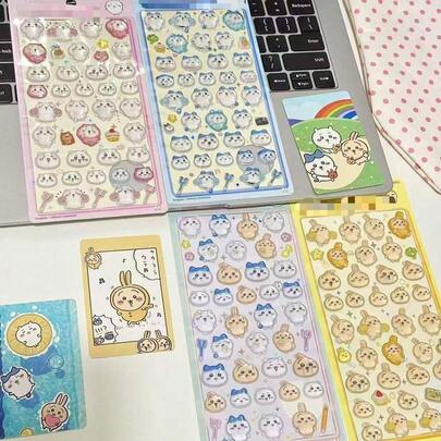 1张全新设计的PVC 3D水晶立体贴纸 - Gii、Usagi和Hachiware角色贴纸，适合DIY装饰、新年礼物、情人节礼物、复活节礼物！