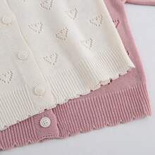 Spring/Summer Lightweight Baby Girl Knit Cardigan Set, Sweet Heart Hollow Princess Style Top With Ruffle Trim Round Neck Single-Breasted, 0-3 Years Old Baby Girl Air Conditioning Sweater Outerwear - Pink - View 5