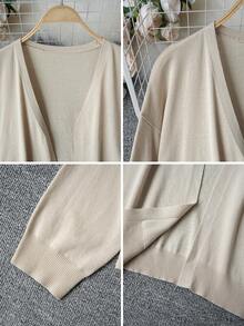 Loose Fit V-Neck Lightweight Knit Cardigan For Women, Breathable Sun Protection, Spring/Summer - Khaki - View 8