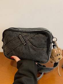 Fashionable Casual Denim Square Bag, Versatile Shoulder Bag, Unique Minimalist Crossbody Bag, Handbag, Easter - Black - View 5