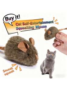 逼真喵叫老鼠猫玩具，非电动毛绒小老鼠，宠物自娱自乐玩具，缓解无聊，新款猫草老鼠玩具，幼犬，猫咪，宠物，狗狗礼物，快乐小狗 - 彩色 - 查看 4