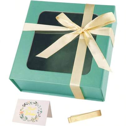 Green Box With Window, 5 Inchx7.5 Inchx3.1 Inch Bridesmaid Boxe Gifts Giving, Birthday Boxes With Magnetic, Closure Lid Gifts Boxes Presents, Cute Box, Luxury Packaging