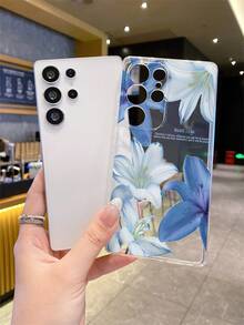 1pc Delicate Blue & White Lily Flower Pattern Android Phone Case, Precise Camera Cutout Compatible With Samsung Galaxy S25 Ultra/Galaxy S24 Ultra/S24/S23 Ultra/A56 5G/A55 5G/A52s 5G/A26 5G, Nothing, Pixel, Protective Cover - Clear - View 5