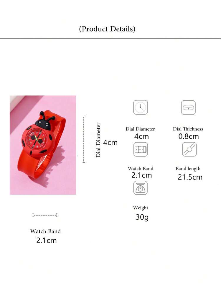 Reloj de pulsera infantil de cuarzo con diseño de mariquita - Rojo - Añade 4