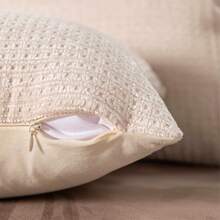 1件雪尼尔装饰枕套，柔软编织质感，奢华靠垫套，适用于床和客厅沙发 - 米色 - 查看 7